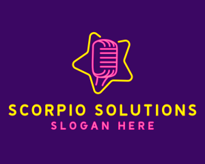 Neon Star Microphone logo design