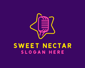 Neon Star Microphone logo design