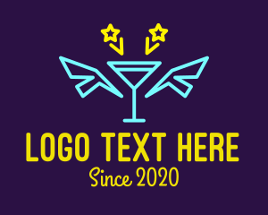 Sign - Neon Martini Cocktail Bar Wings logo design