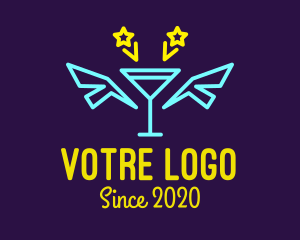 Bistro - Neon Martini Cocktail Bar Wings logo design