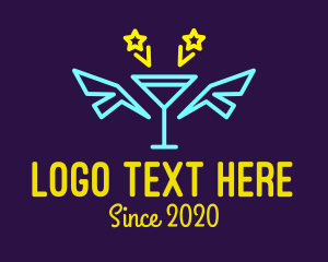 Glowing - Neon Martini Cocktail Bar Wings logo design