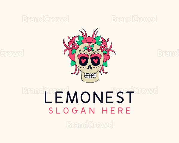 Heart Floral Skull Logo