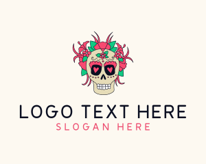 Mexican - Heart Floral Skull logo design