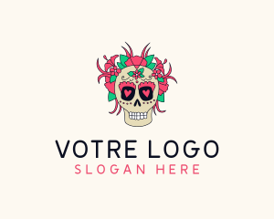Scary - Heart Floral Skull logo design