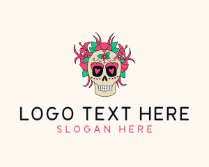 Mexico - Heart Floral Skull logo design