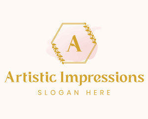 Hexagon Wreath Watercolor logo design