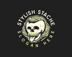 Mustache Hipster Skull logo design