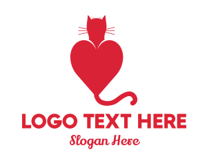 Kitten - Cat Red Love Heart logo design