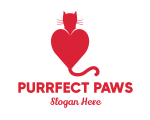 Cat Red Love Heart logo design