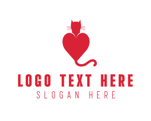 Cat Red Love Heart logo design