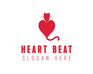 Cat Red Love Heart logo design