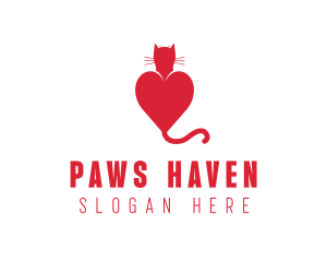 Cat Red Love Heart logo design