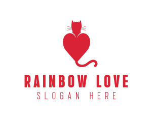 Cat Red Love Heart logo design