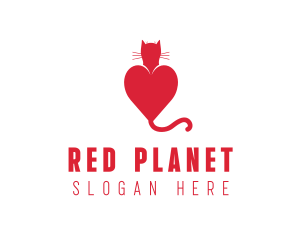 Cat Red Love Heart logo design