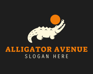 Alligator Reptile Moon logo design