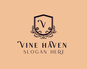 Floral Vines Shield logo design