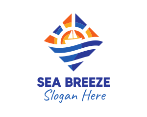 Sun Sea Sailboat logo design