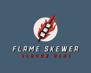 Skewer - Meat Skewer Flame BBQ logo design