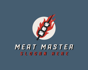 Meat Skewer Flame BBQ logo design