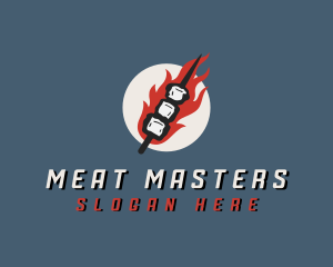 Meat Skewer Flame BBQ logo design