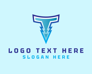 Spark - Blue Lightning Letter T logo design