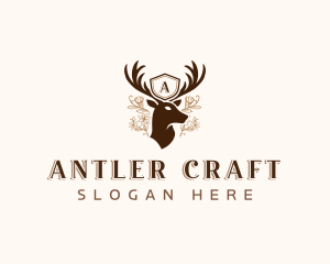 Deer Shield Antler logo design