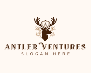 Deer Shield Antler logo design