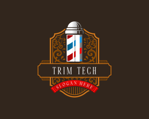 Trim - Barbershop Pole Grooming logo design