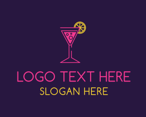 Night Club - Neon Lemon Cocktail Glass logo design