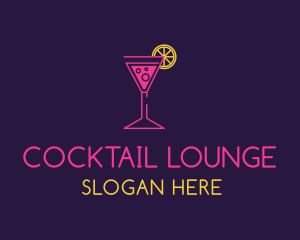 Neon Lemon Cocktail Glass logo design