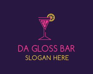 Neon Lemon Cocktail Glass logo design