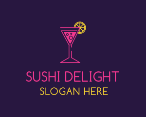 Neon Lemon Cocktail Glass logo design