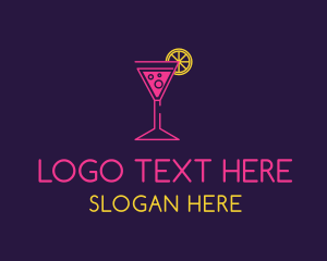 Bubbles - Neon Lemon Cocktail Glass logo design