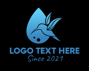 Blue - Hummingbird Water Droplet logo design