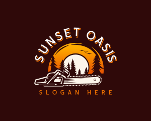 Sunset Forest Chainsaw  logo design