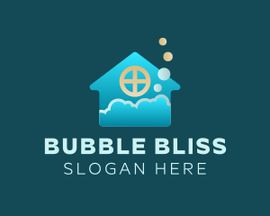 Blue House Bubble Cleaning logo design