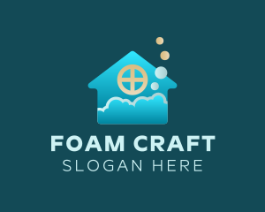 Foam - Blue House Bubble Cleaning logo design