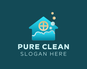 Blue House Bubble Cleaning logo design