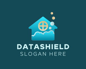 Wash - Blue House Bubble Cleaning logo design