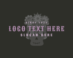 Mexican - Dia De Los Muertos Festival Skull Wordmark logo design