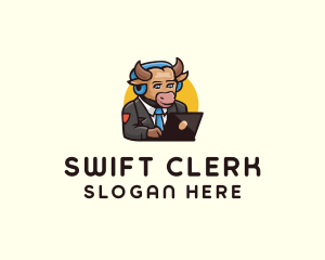 Clerk - Bull Laptop Employee logo design