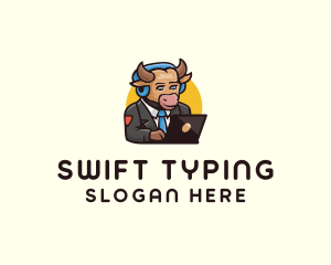 Typing - Bull Laptop Employee logo design