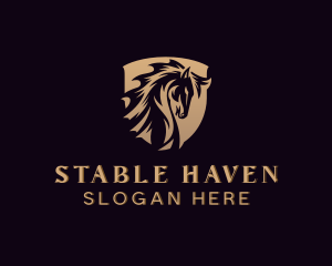 Gold Stallion Horse Shield logo design