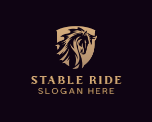 Horseback - Gold Stallion Horse Shield logo design