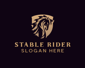 Gold Stallion Horse Shield logo design