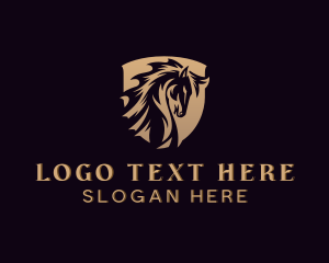 Equestrian - Gold Stallion Horse Shield logo design