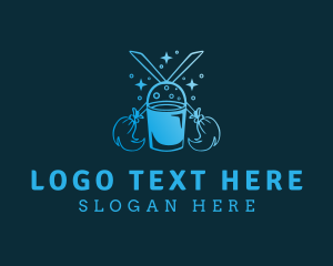 Disinfectant - Blue Mop Bucket Cleaning logo design