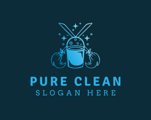 Blue Mop Bucket Cleaning logo design