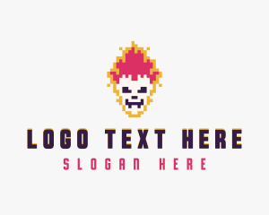 Pixel Skull Flame logo design