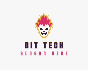 Pixel Skull Flame logo design